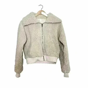 Lou & Grey Sherpa Jacket Size XS Cream Ivory Cropped Large Collar